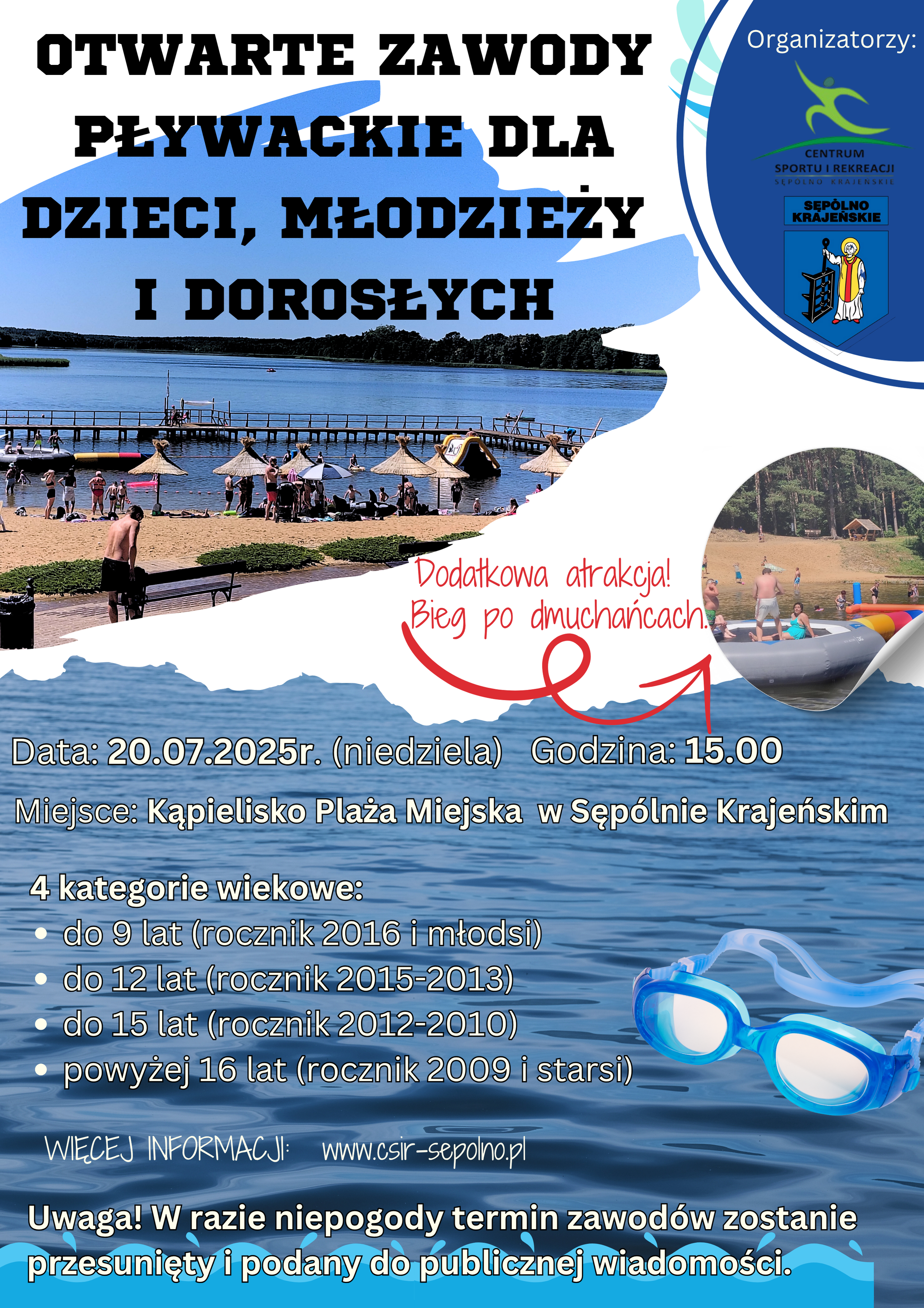 plakat zachęcający do wzięcia udziału w zawodach pływackich